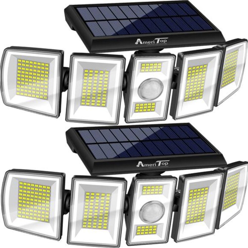 Solar Lights Outdoor 300LED 6500K MotionSensor Lights Cordless;5Adjustable Heads